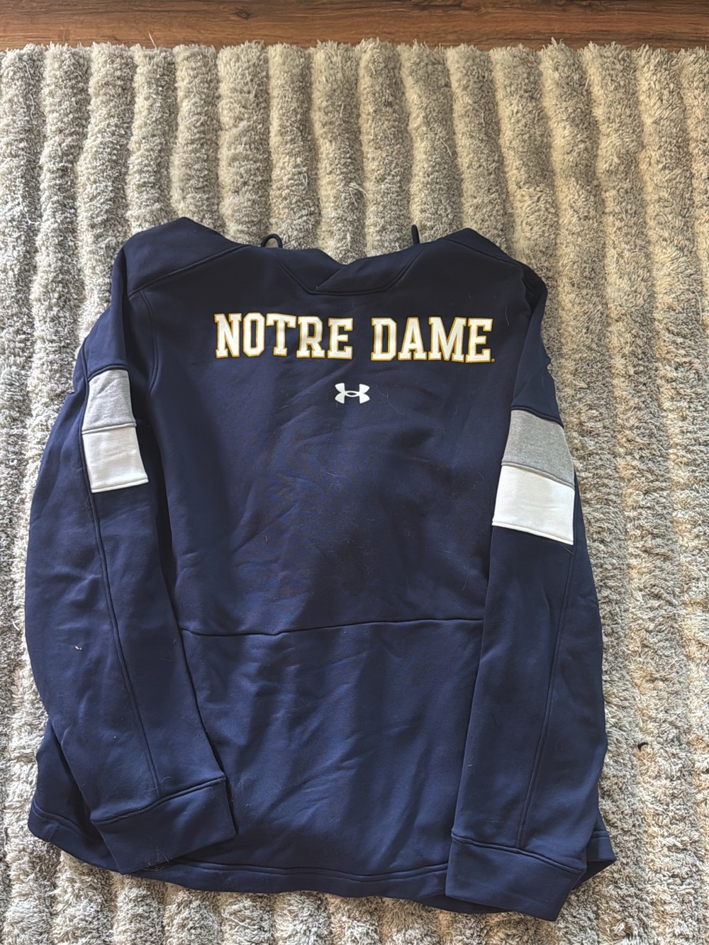 Under Armour Navy Notre Dame Pullover with Gray Sleeve Panels